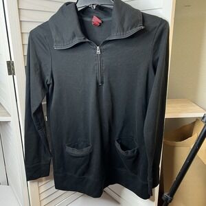 Merona Extra Long Women's Sweatshirt‎ 1/4 Zip With Pockets Black Size Medium VGC